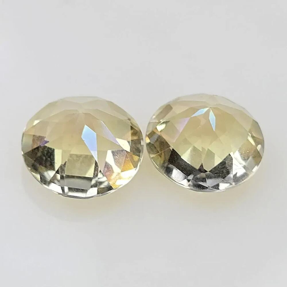 Natural Mystic Quartz Pair, Golden, Round Cut, 6.23 ct Total, 10mm, Coated